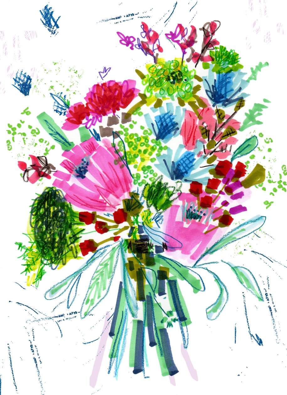 花束。 2014年（钢笔墨水，纸上蜡笔） 作者 乔·钱伯斯