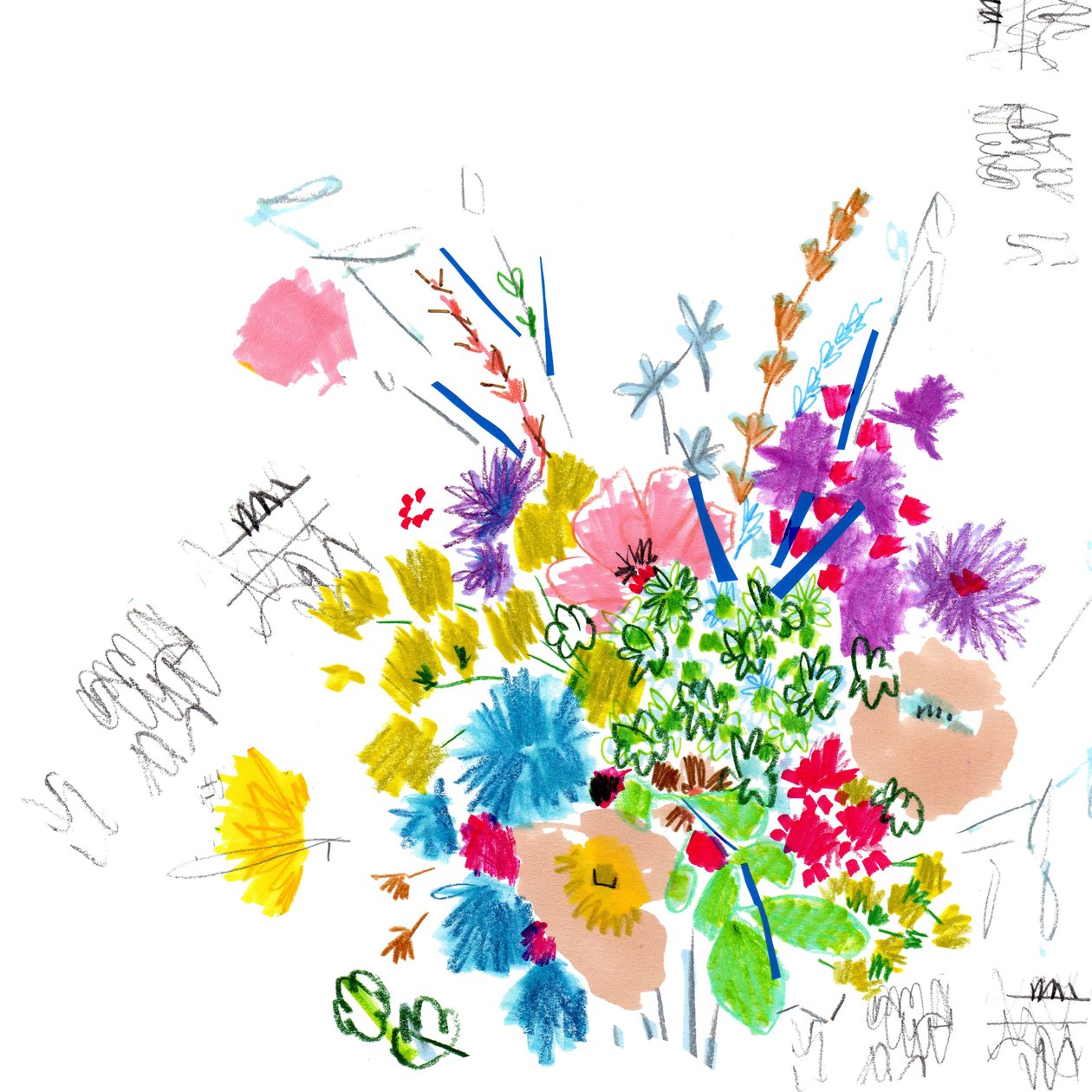 2014年花卉素描（钢笔墨水，纸上拼贴） 作者 乔·钱伯斯