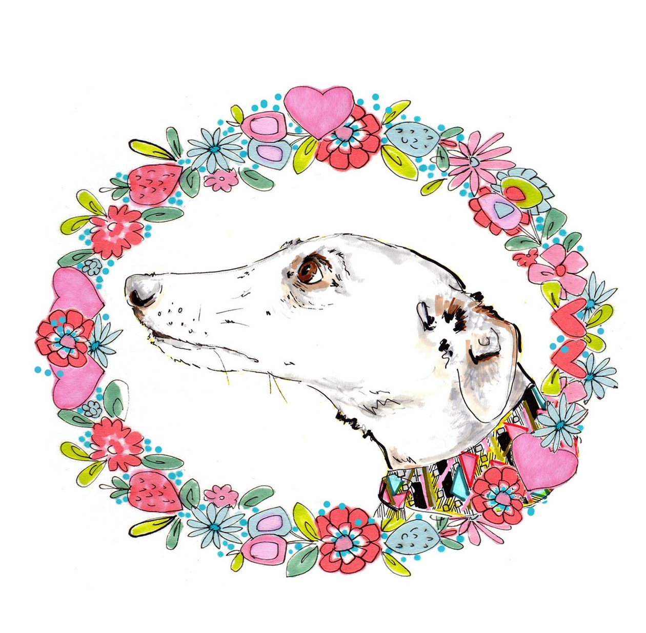 Silvertips Greyhound With Floral Border，2012（钢笔墨水，数字） 作者 乔·钱伯斯