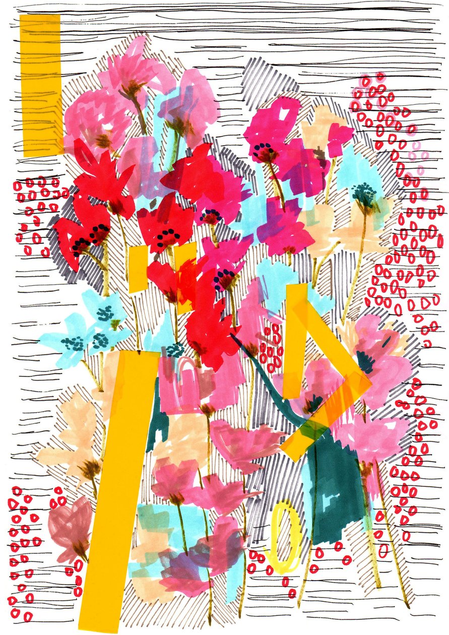 2013年花卉涂鸦3（笔，墨水，拼贴画和纸） 作者 乔·钱伯斯