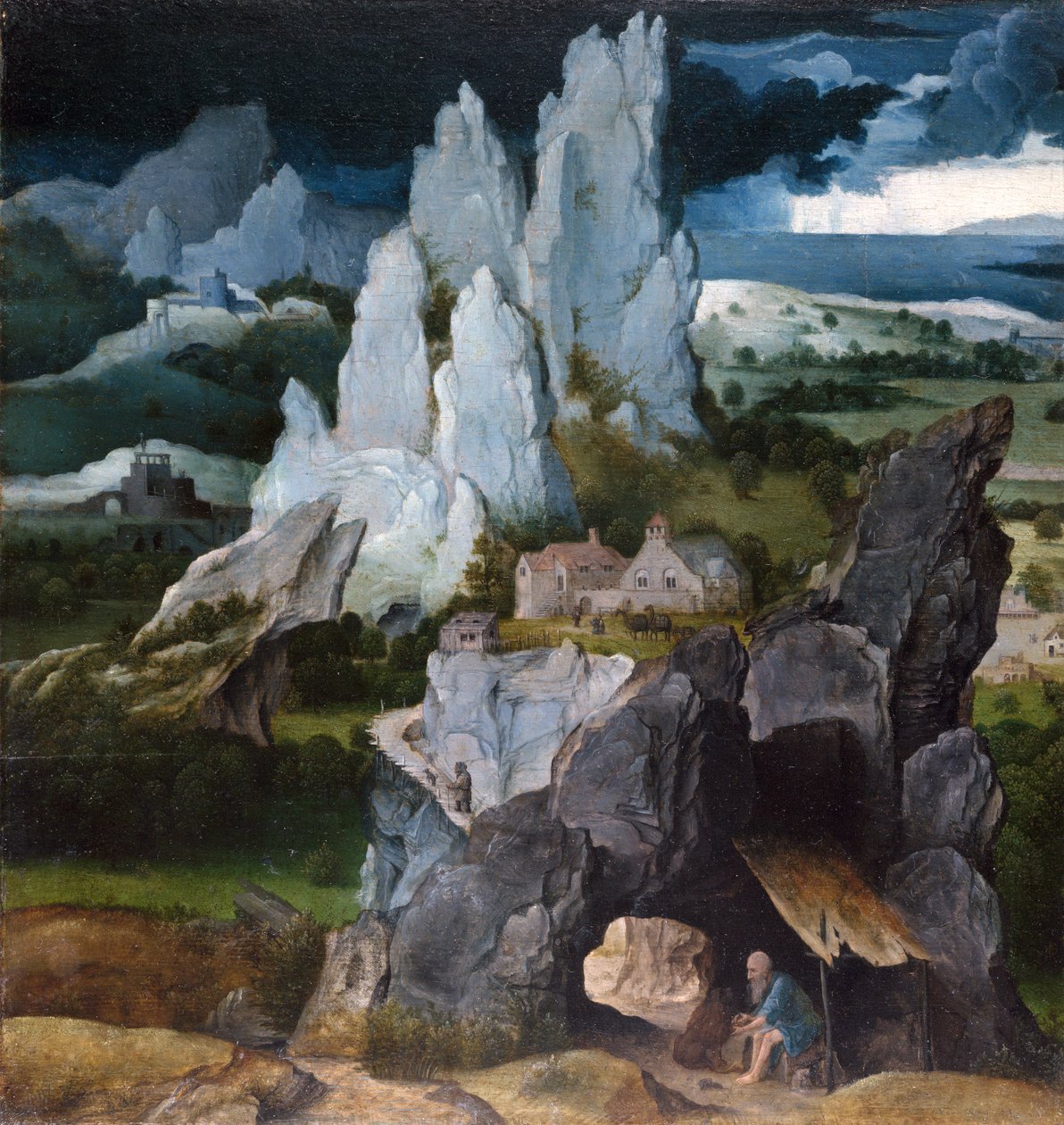 圣杰罗姆在岩石风景，c.1515 作者 约阿希姆·帕特尼尔