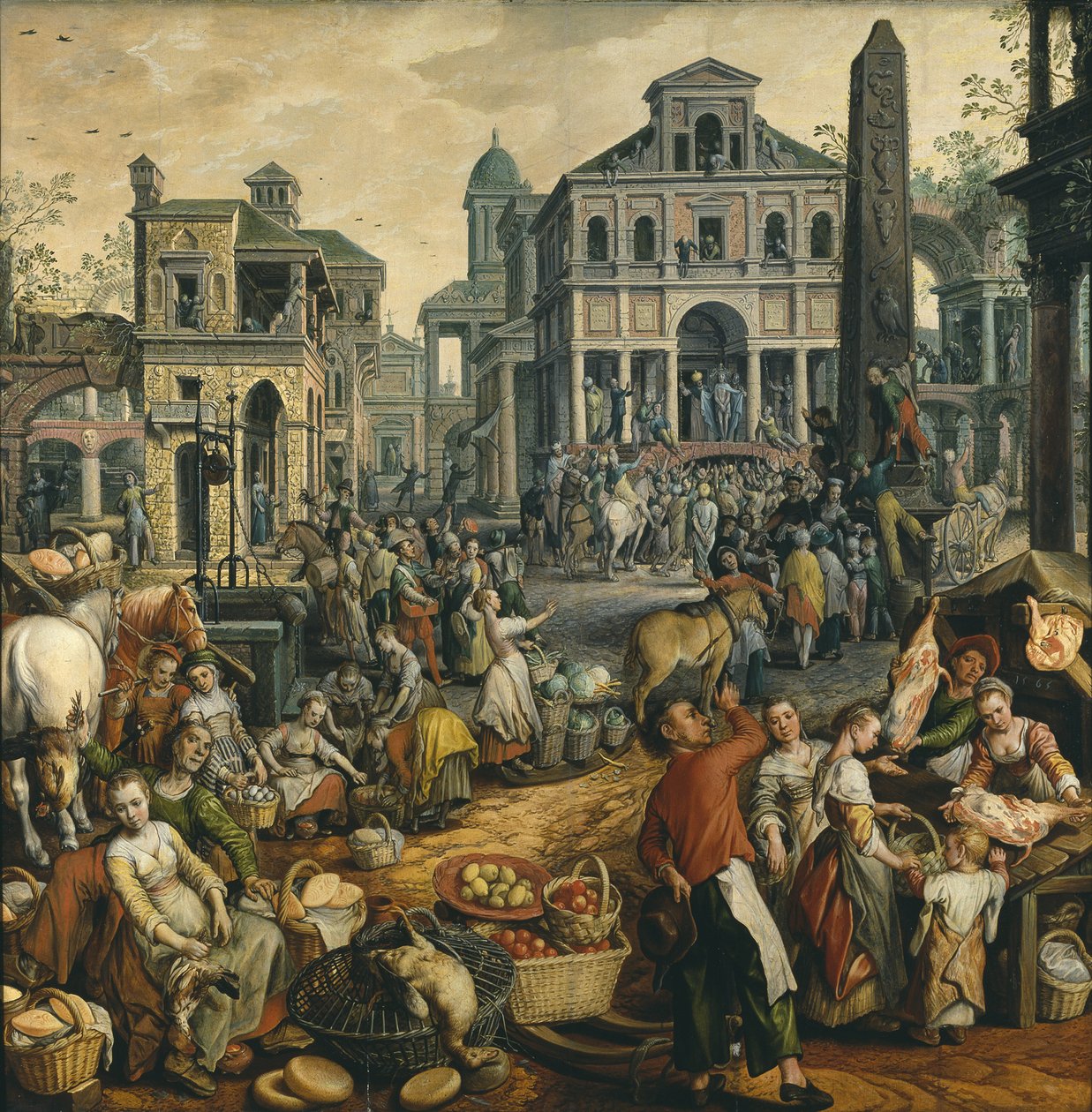 Scene de marche avec Ecce Homo - 有Ece Homo的市场场景，由Beuckelaer, Joachim（约1533-1574）创作。木板上的油彩 作者 约阿希姆·伯克勒