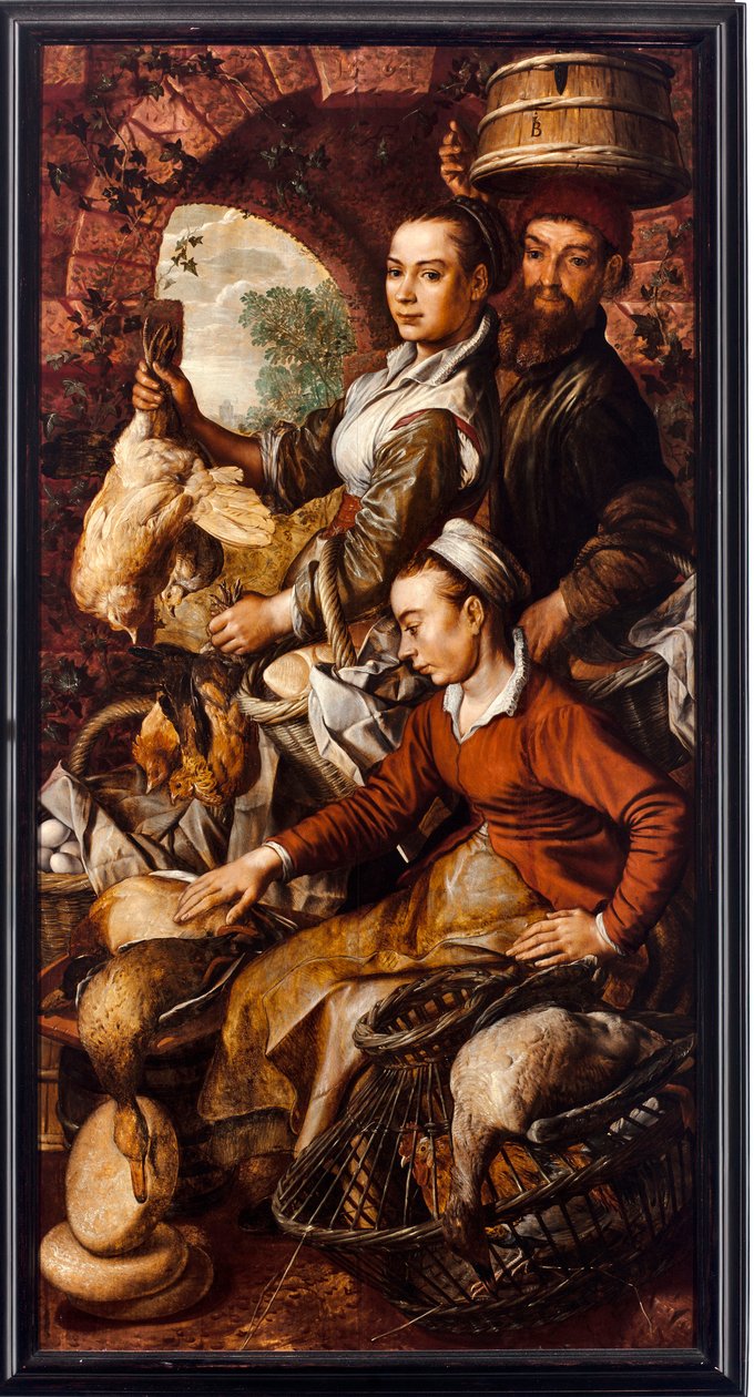 出售家禽和鸡蛋的市场贸易商 - Joachim Beuckelaer (1533-1574) 作画，1564 年 Dim 203x103 cm Genes, Musei di Strada Nuova 作者 约阿希姆·伯克勒