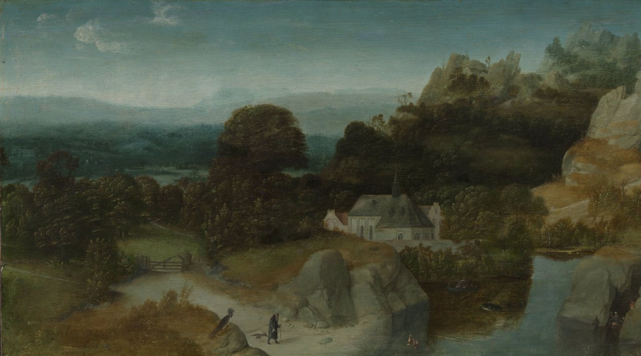 圣安东尼方丈的诱惑》风景画 作者 Joachim Patinir (工作室)