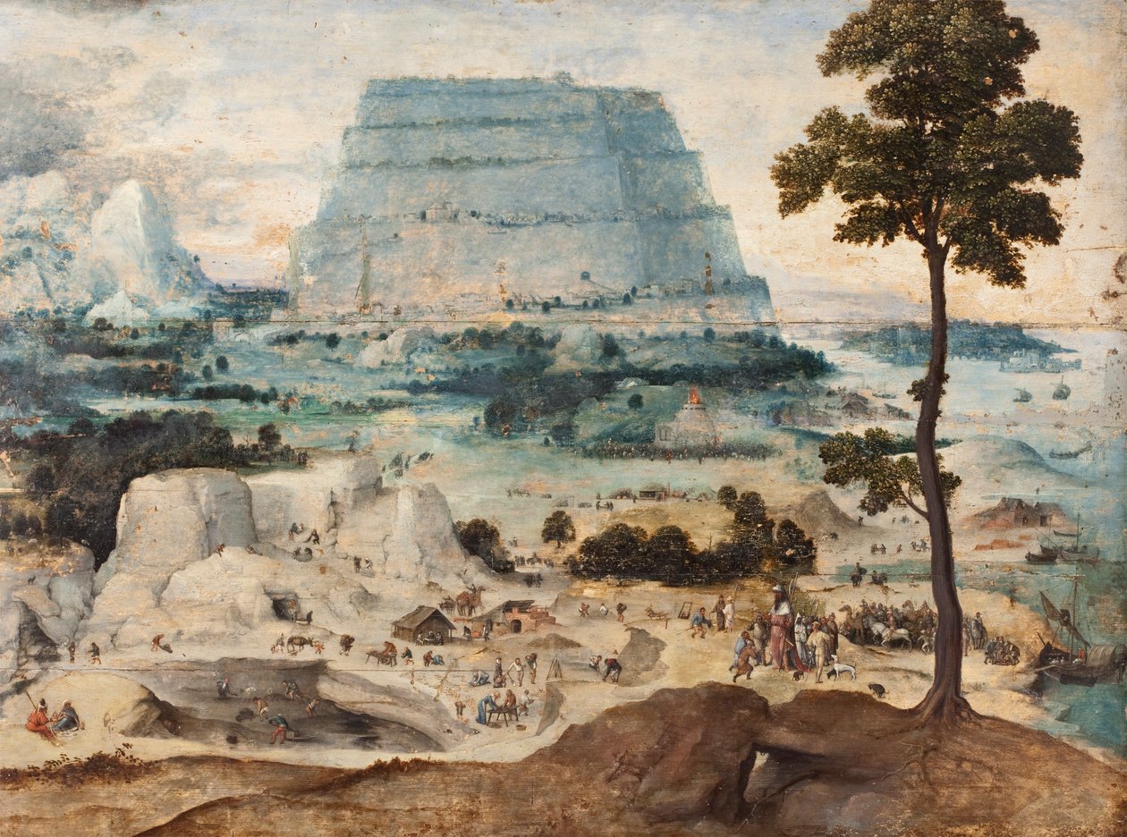 建造巴别塔，约 1550 年（画板油画） 作者 约阿希姆·帕蒂尼（Joachim Patinir）