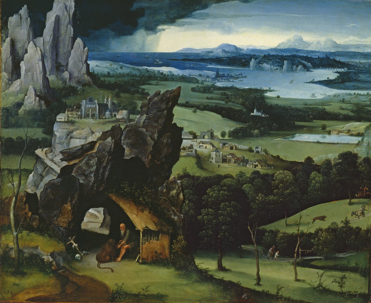 与圣杰罗姆风景 作者 约阿希姆·帕蒂尼（Joachim Patinir）
