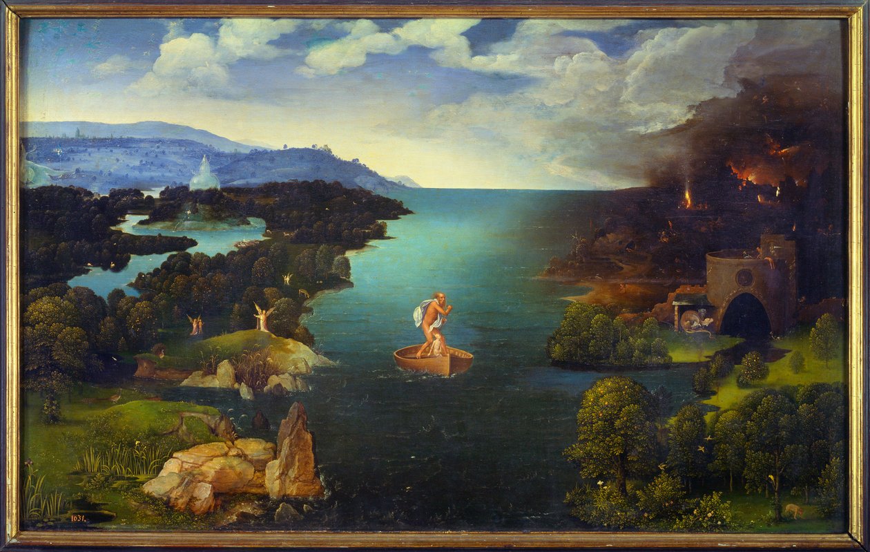 Styx Charon (Caron) 在他在冥界的船上的通过。 Joachim Patinir (Skater) (1485-1524) (ec.flam.) 作画 太阳 0,64x1,03 m 马德里，普拉多博物馆 作者 约阿希姆·帕蒂尼（Joachim Patinir）