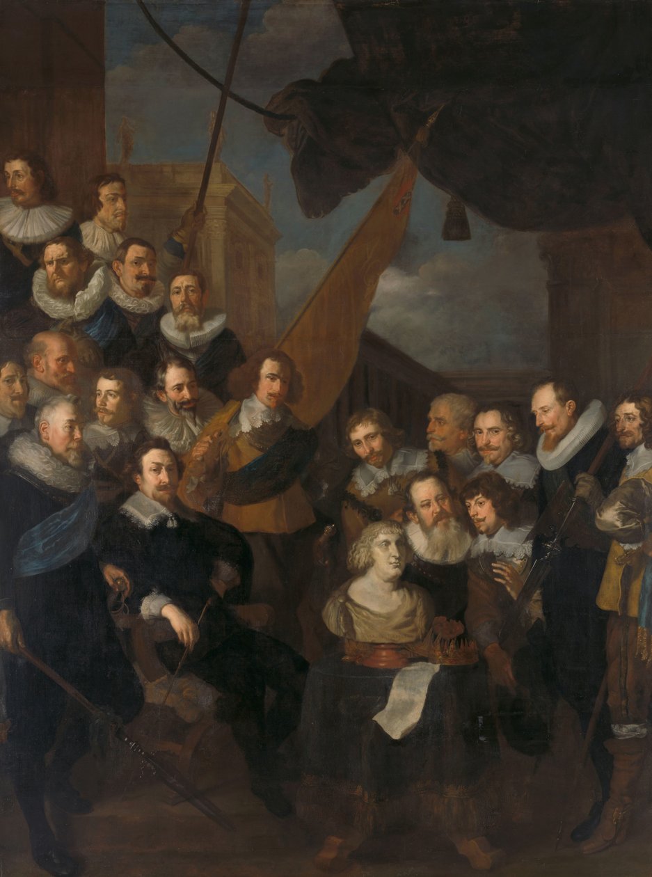1638 年 9 月 1 日，阿姆斯特丹第十九区的军官和其他民兵在 Cornelis Bicker 上尉和 Frederick van Banchem 中尉的指挥下等待迎接 Marie de Médicis 作者 约阿希姆·冯·桑德拉特（一）