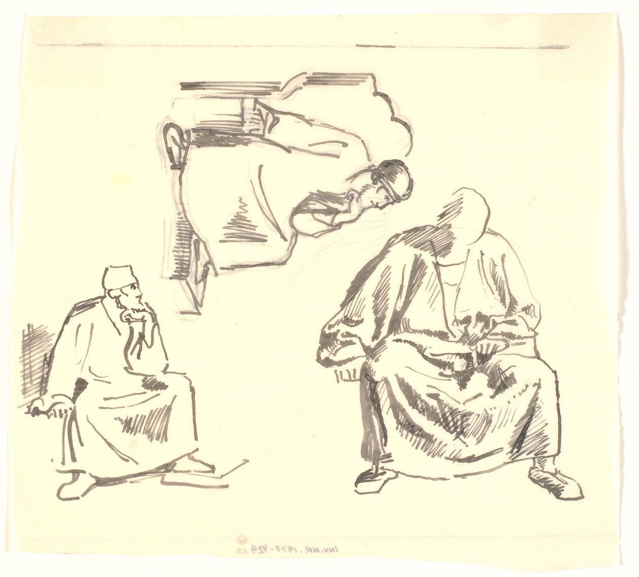 对一个坐着的大胡子男人的三幅研究。索尔 作者 乔金·弗雷德里克·斯科夫加德
