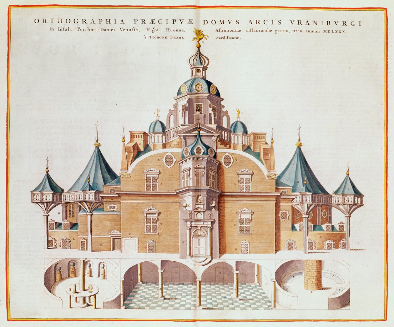 Tycho Brahe的天文台Uraniborg来自Joan Blaeu的&39;Atlas Major&39;，1663（彩色雕刻） 作者 琼·布劳