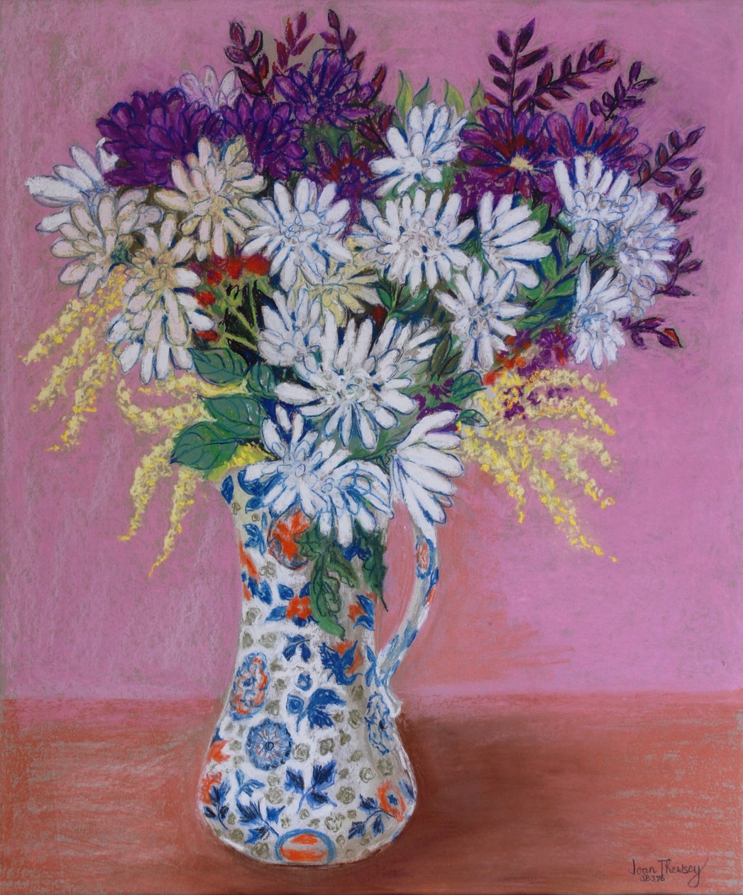 2005年，日本水罐中的菊花，粉彩 作者 琼·瑟西