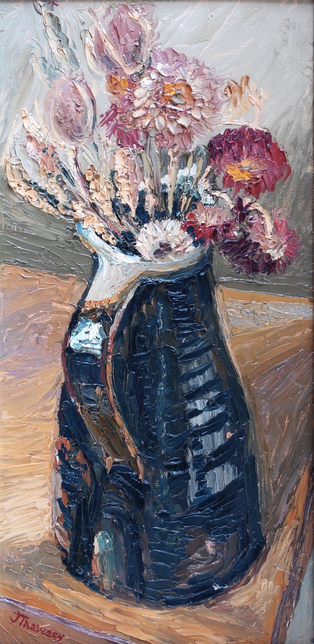 Bernard Leach Jug 2000（油）中的干花 作者 琼·瑟西