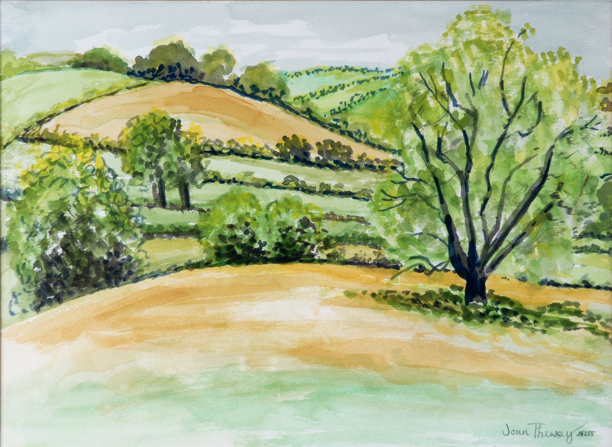萨福克风景，从达翰姆教会的看法，2011年，水彩 作者 琼·瑟西