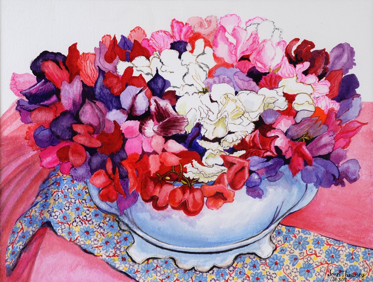 在一个维多利亚女王时代的罐的香豌豆花与纺织品2012年 作者 琼·瑟西