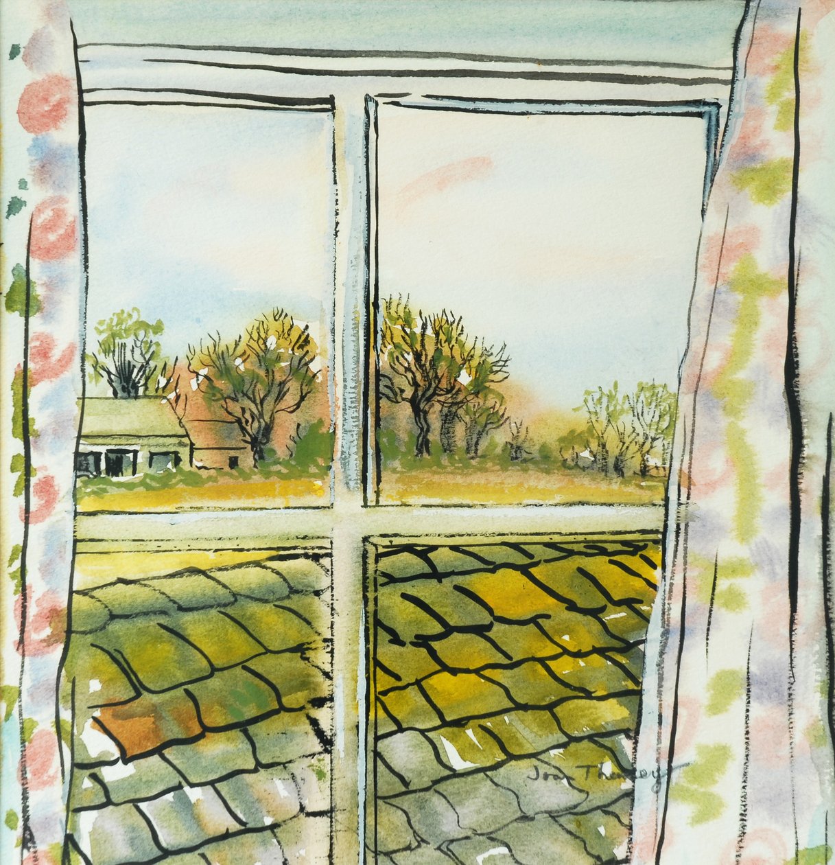 通过Cottage Window Suffolk，2010，（水彩画） 作者 琼·瑟西