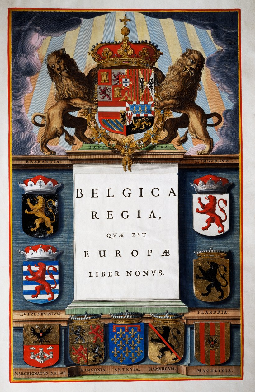 Belgica Regua quae est Europae，第九册，第四卷标题页，出自Joan Blaeu（1596-1673）的《Atlas Maior》，共11卷，铜版画，57.5x39厘米，阿姆斯特丹 作者 琼·布劳