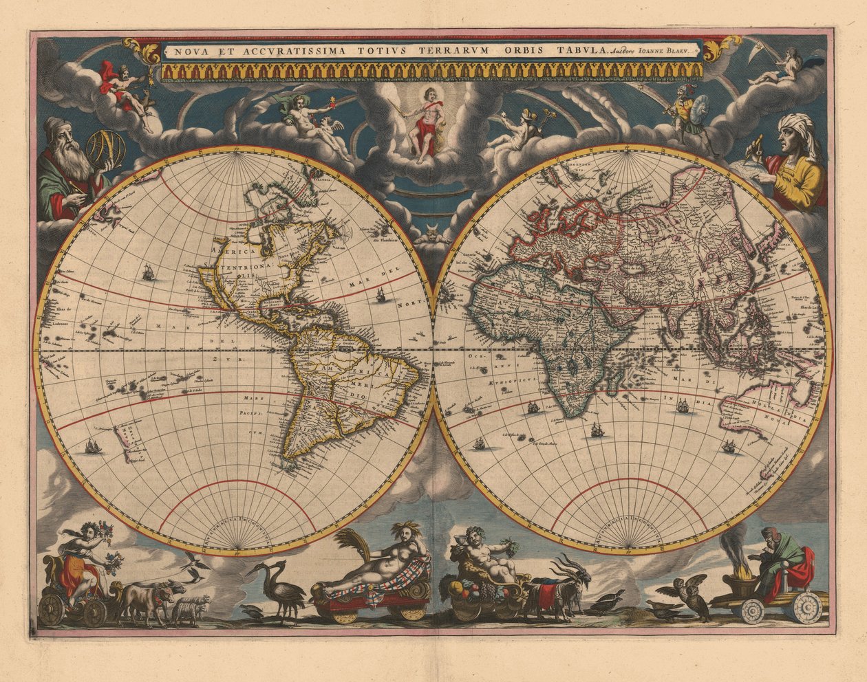 世界双半球地图，1662年 作者 琼·布劳