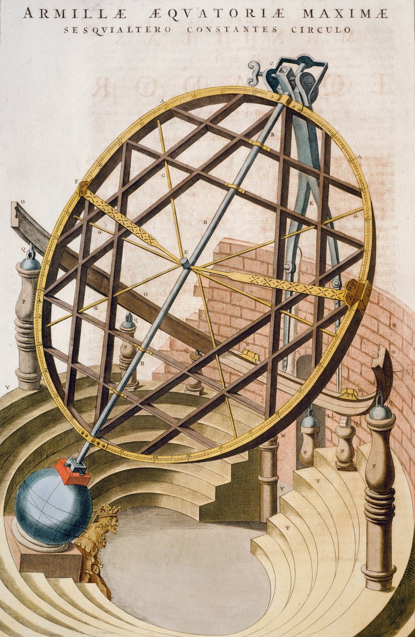 由第谷（Tycho Brahe）设计的大赤道浑天仪，插图来自《大地图或大宇宙图》（Atlas Maior），由Joan Blaeu设计，雕刻，荷兰 作者 琼·布劳