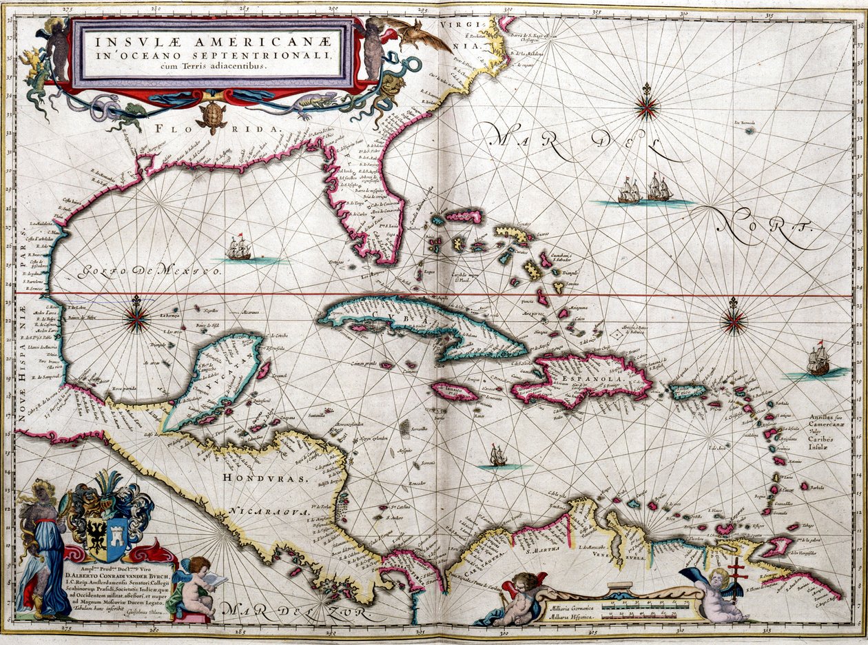 墨西哥湾和加勒比海，摘自 Blaeu 的《美洲地图集 作者 琼·布劳