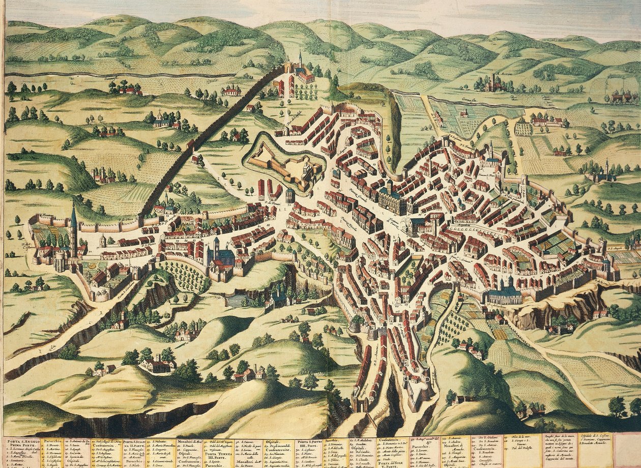 意大利，佩鲁贾，翁布里亚，地图，雕刻自Joan Blaeu的Theatrum Civitatum et Admirandorum Italiae。 作者 琼·布劳