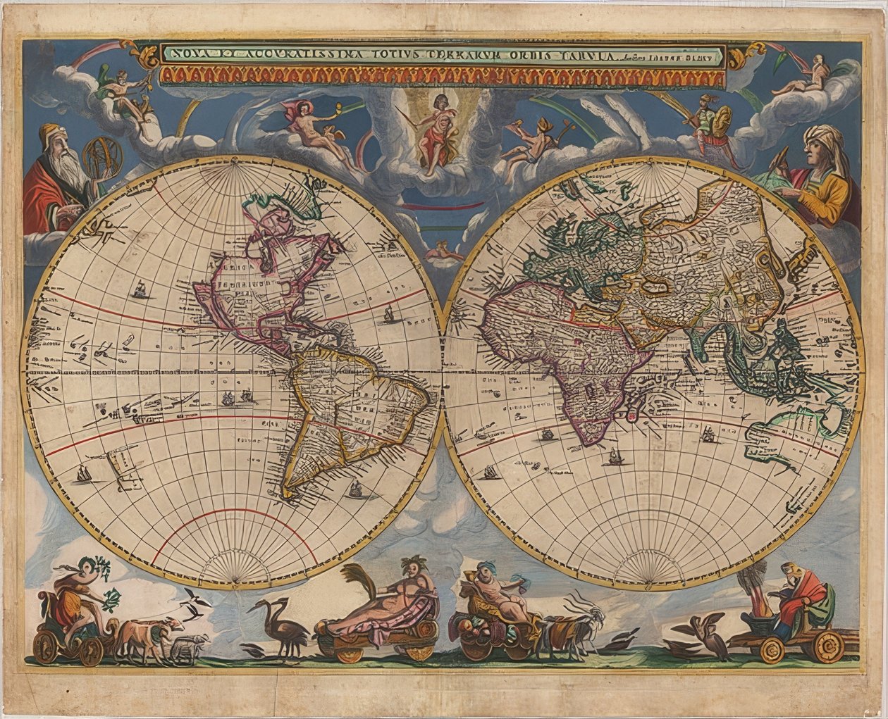 世界地图。双半球。 1662-64 作者 琼·布劳