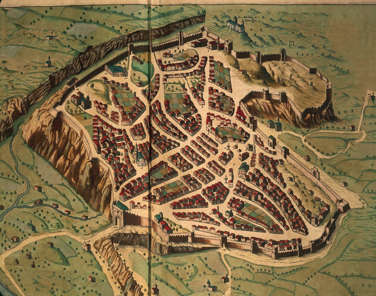 Acquapendente地图，来自Joan Blaeu的Theatrum civitatum et admirandorum Italiae，雕刻版。 作者 琼·布劳