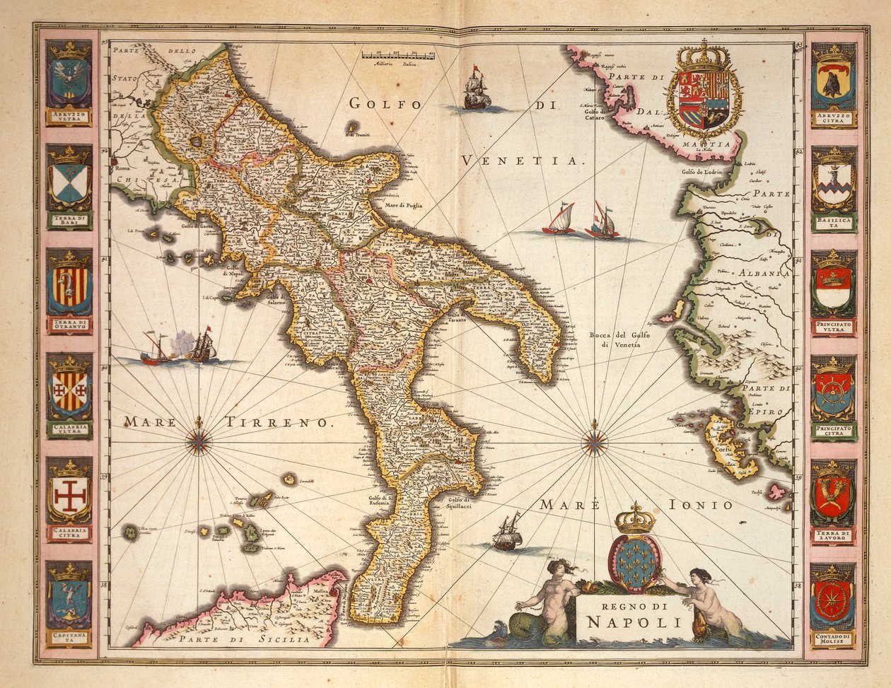 卡拉布里亚地区地图，作者：Joan Blaeu 作者 琼·布劳