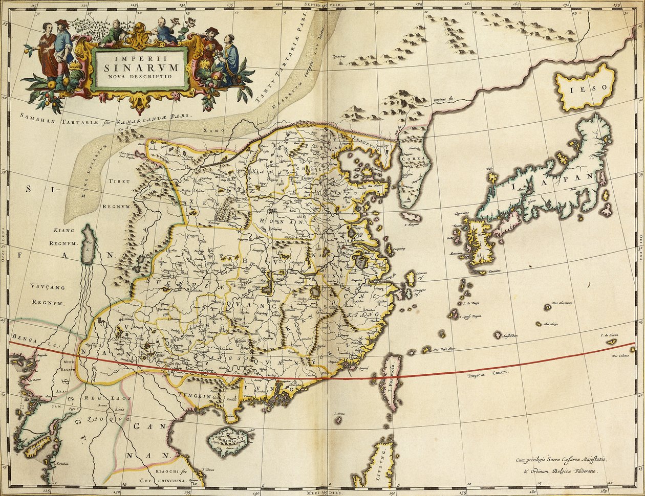 中国地图，来自“ Atlas Maior Sive Cosmographia Blaviana”，1662年 作者 琼·布劳