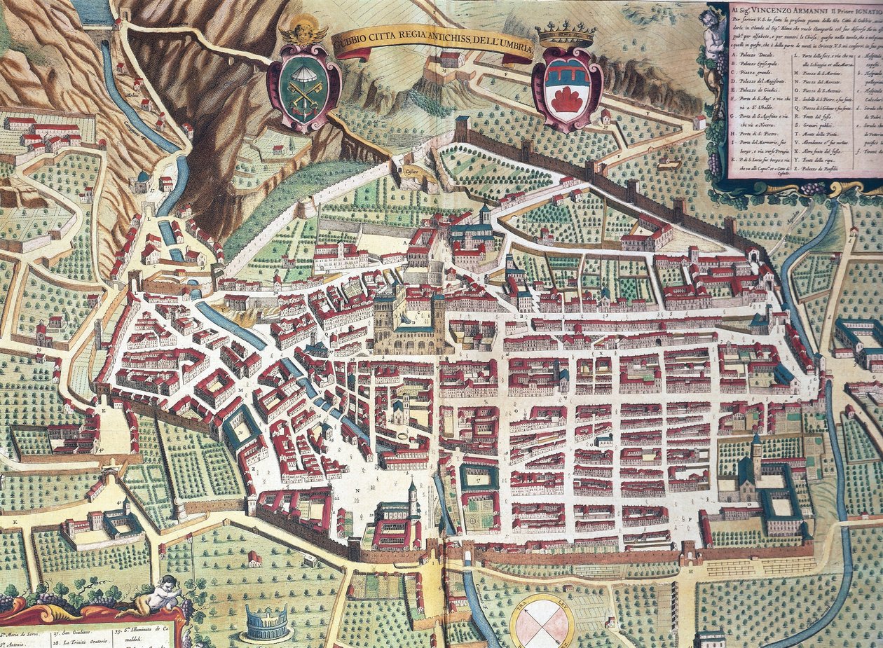 意大利古比奥地图，出自Joan Blaeu的Theatrum civitatum et admirandorum Italiae，雕版。 作者 琼·布劳