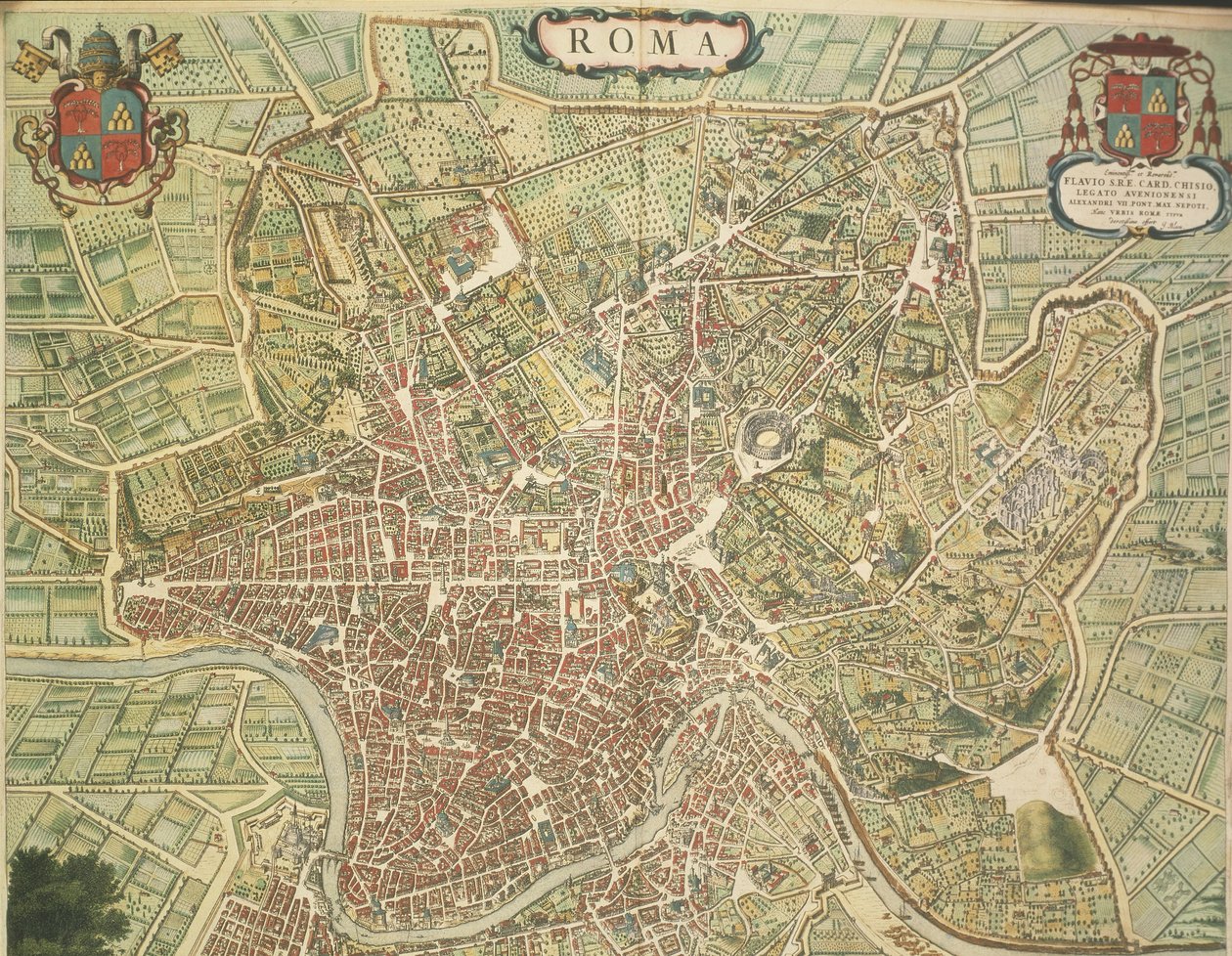 罗马地图，雕刻自Joan Blaeu的Theatrum civitatum et admirandorum Italiae，在意大利印刷。 作者 琼·布劳