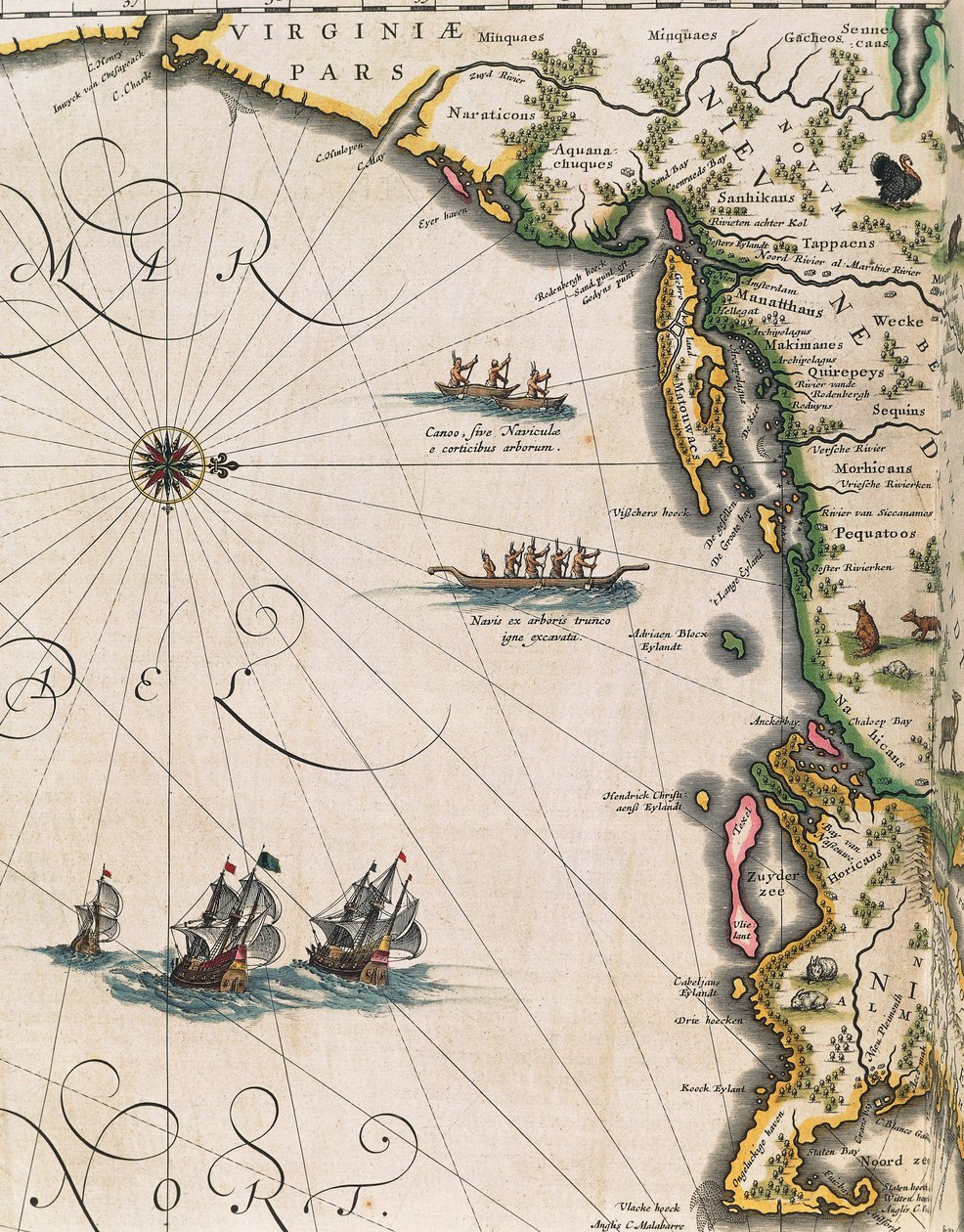 弗吉尼亚州海岸地图，来自琼-布劳的Theatrum Orbis Terrarum。 作者 琼·布劳