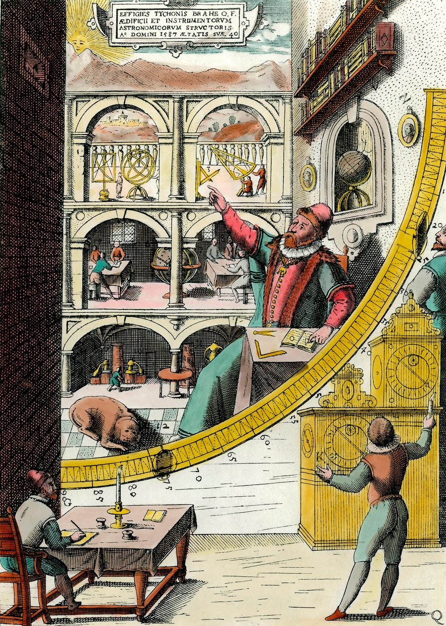 丹麦天文学家第谷-布拉赫（1546-1601）在他的天文台中的形象 雕刻自Johannes Blaeu（1598-1673）的《Atlas Major Ssive et cosmographia Blavania labore et sumptibus》。17世纪。巴黎，装饰艺术 作者 琼·布劳