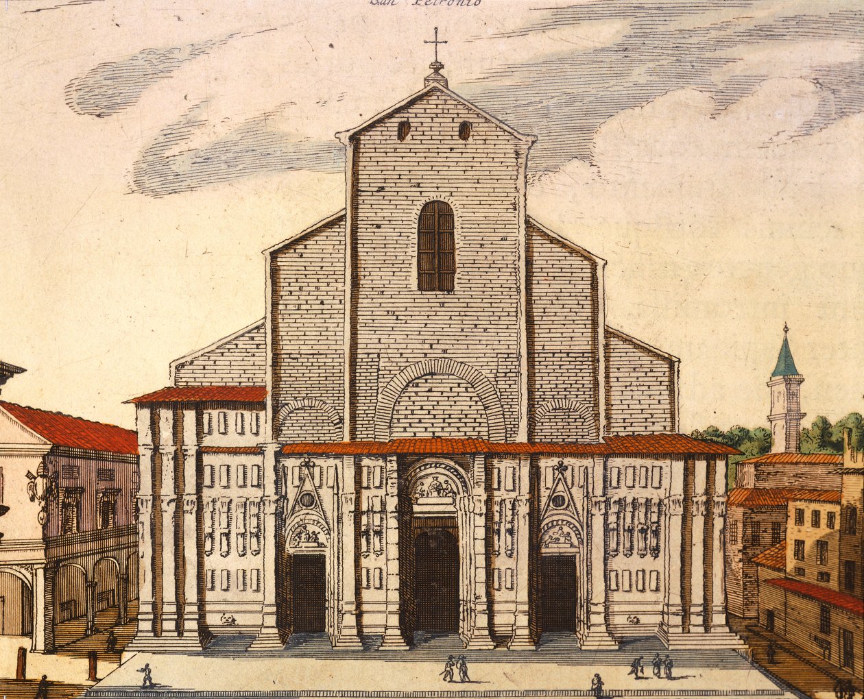 博洛尼亚的圣佩特罗尼奥大教堂，作者是Joan Blaeu（1596-1673），印刷品来自Theatrum Civitatum et Admirandorum Italiae，意大利 作者 琼·布劳