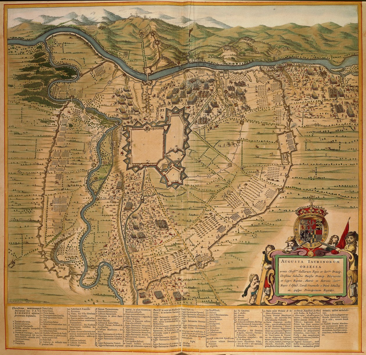 1639年都灵之围，彩色雕刻，出自Joan Blaeu的Theatrum Sabaudiae，在意大利印刷。 作者 琼·布劳