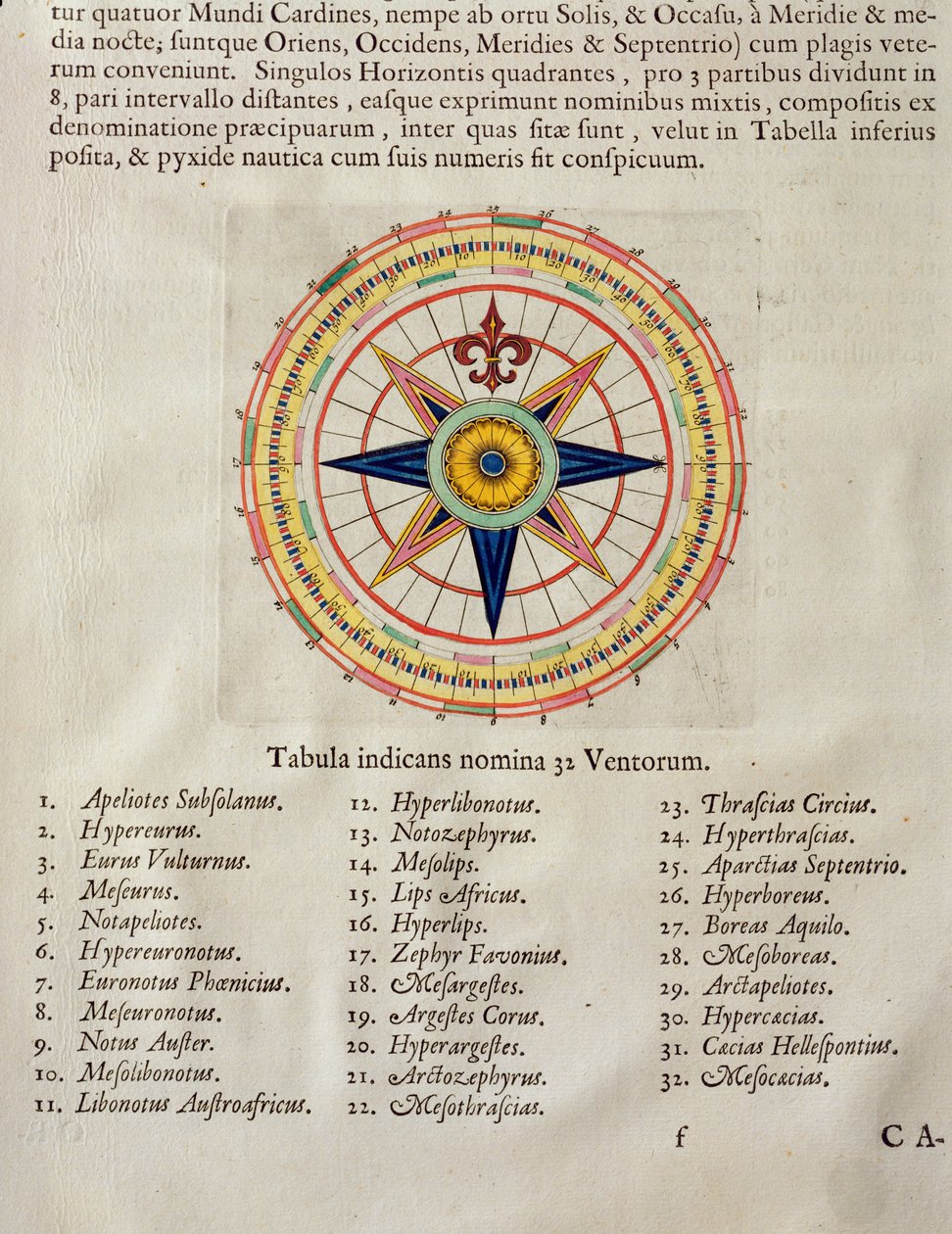 随着世界32风的风起，来自&39;Atlas Maior，Sive Cosmographia Blaviana&39;，1662年（彩色雕刻） 作者 琼·布劳