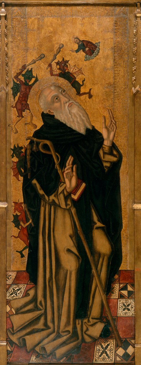 La tentation de Saint Antoine le Grand tourmente par les demons - Saint Anthony the Abbot Tormented by Demons - Peinture de Joan Desi（1481-1520 年活跃）- 约 1500 年 - 木板油画 - 巴塞罗那加泰罗尼亚国家艺术博物馆 作者 琼·德西