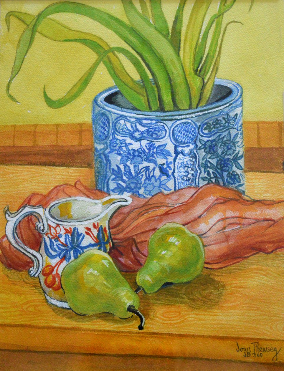蓝色和白色锅，水罐和梨，2006年 作者 琼·瑟西
