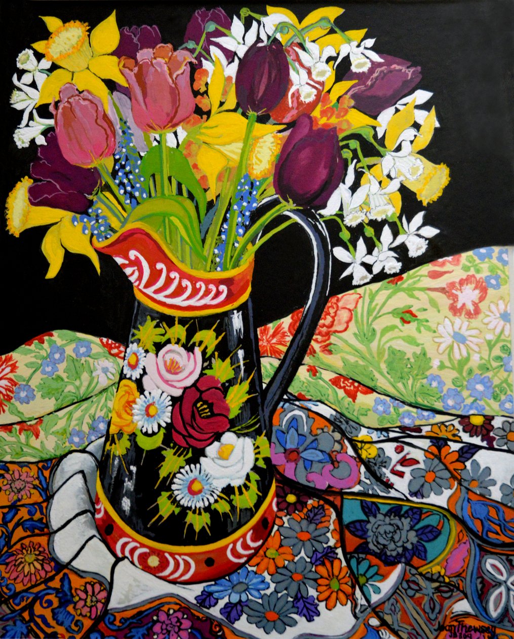 运河船壶，水仙花和郁金香，2005（水粉） 作者 琼·瑟西
