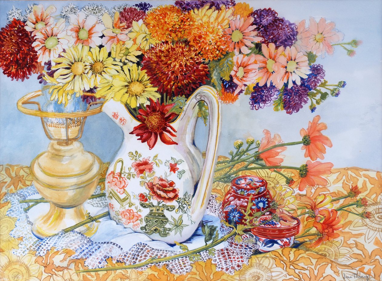 菊花在中国水罐，2012年，在纸上的wc 作者 琼·瑟西