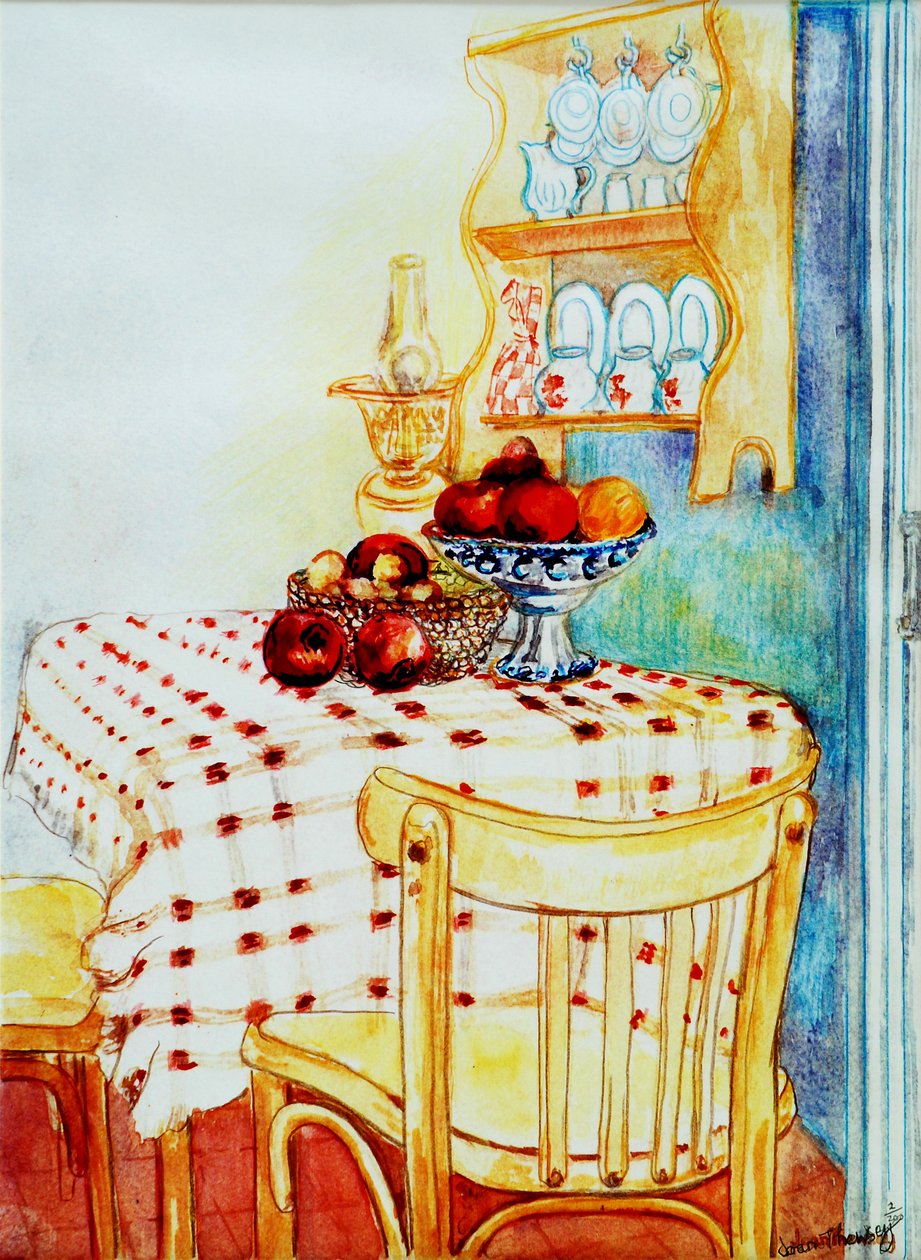 苹果小屋厨房桌，2005年，（水彩） 作者 琼·瑟西