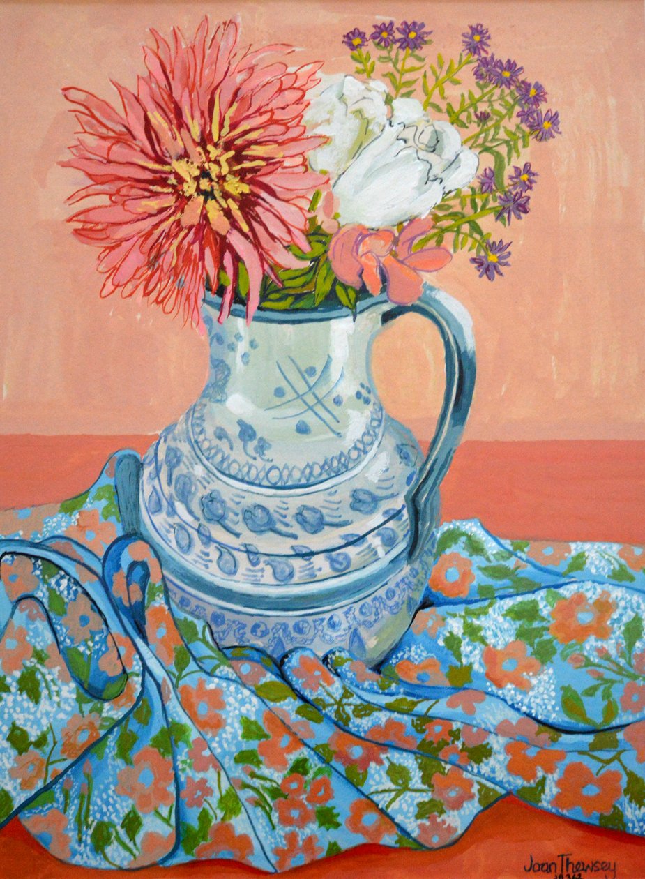 大丽花，玫瑰和Michaelmas Daisies，2000， 作者 琼·瑟西