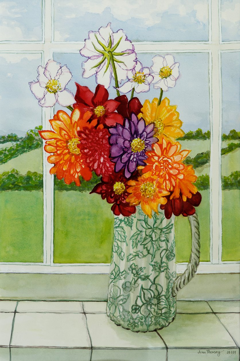 在大小窗口基石的大丽花，2010年，水彩 作者 琼·瑟西