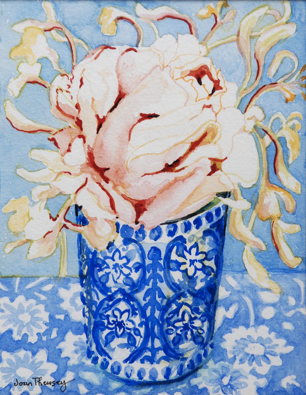 Pink Rose和Honeysuckle，2000，（手工纸上的wc） 作者 琼·瑟西