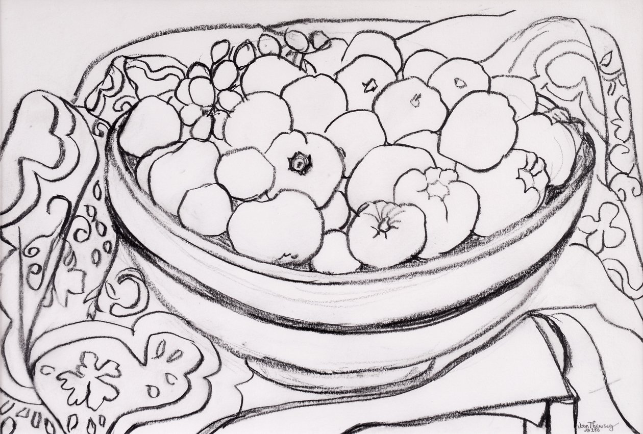 Quince in a Large Bowl，2000，graphite 作者 琼·瑟西
