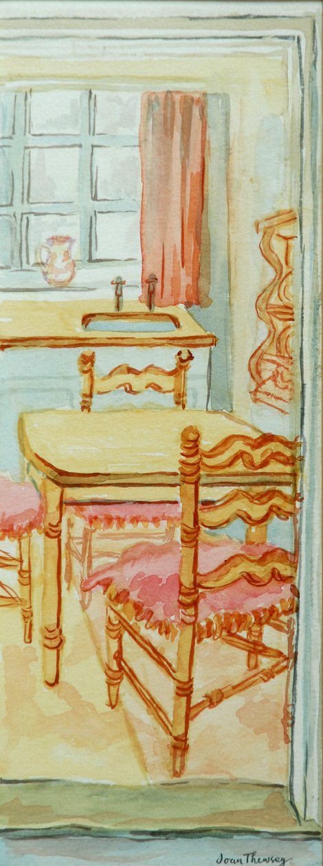 红色小屋厨房，萨福克，2000，手工纸上的水彩 作者 琼·瑟西