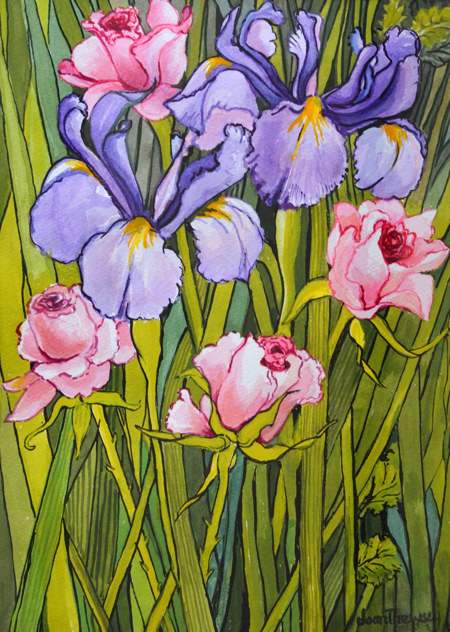 花园里的玫瑰和鸢尾花，2003， 作者 琼·瑟西
