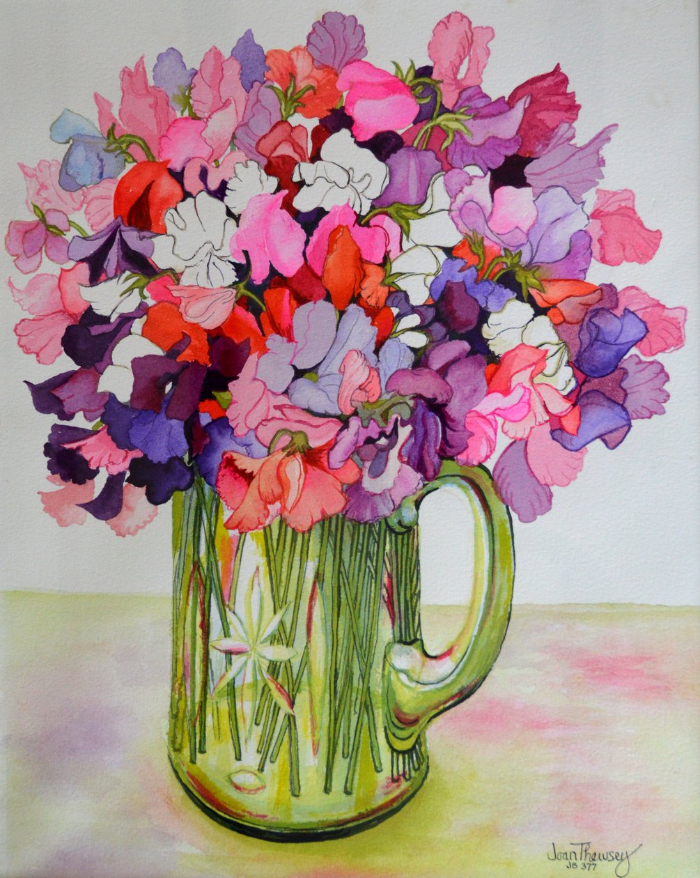 在一个玻璃水罐的甜豌豆，2011年 作者 琼·瑟西
