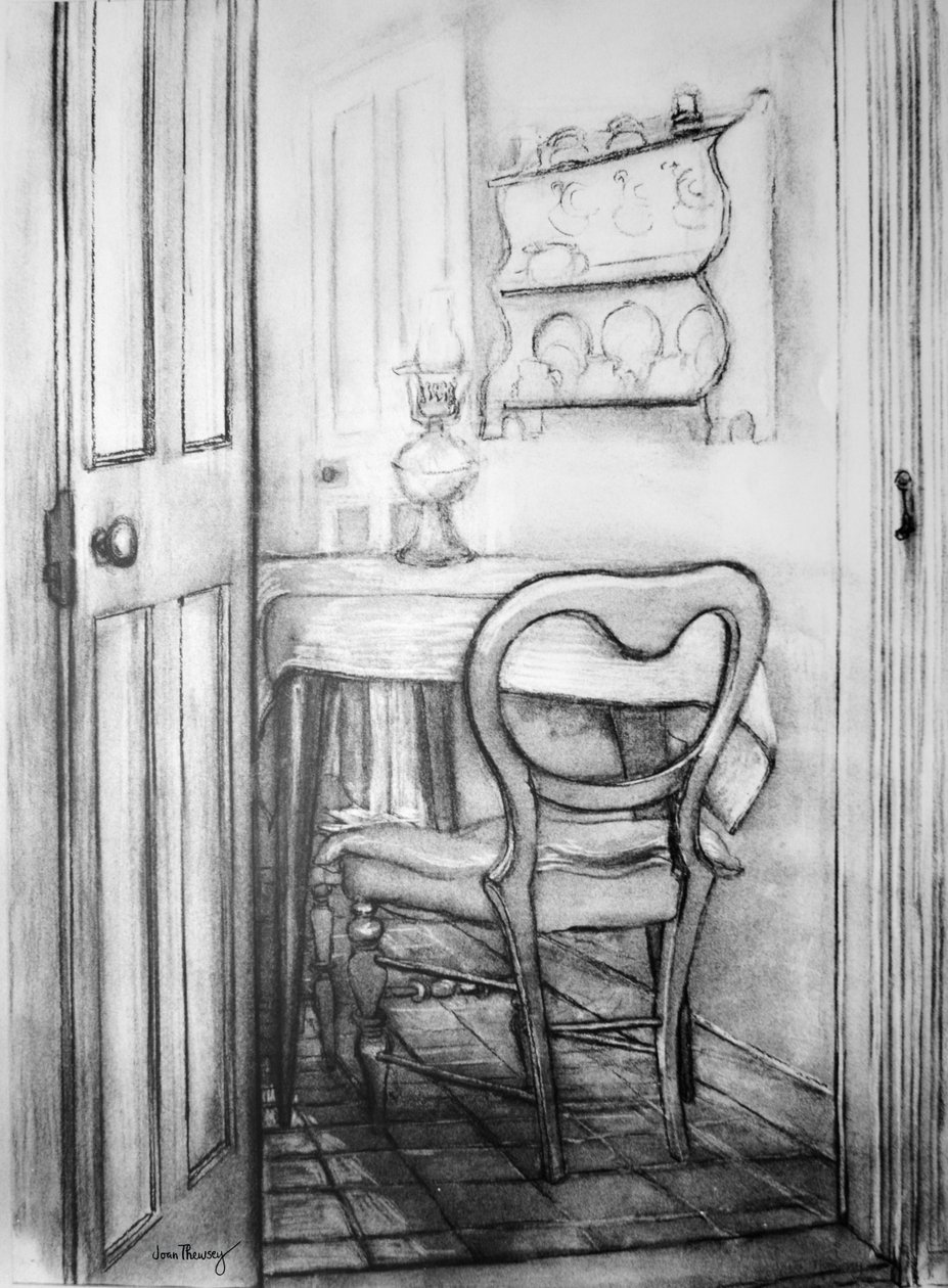 1975年的小屋厨房（木炭） 作者 琼·瑟西