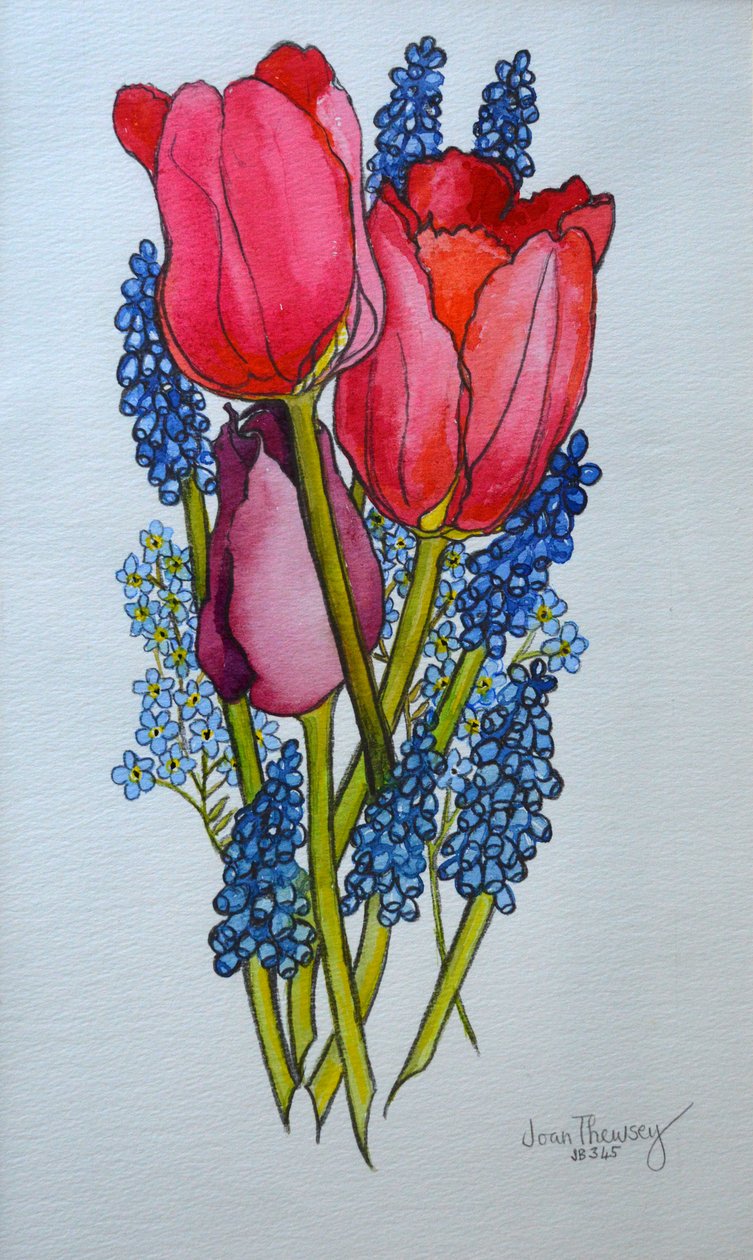 Tulips，Muscari和Forget-me-nots，2002， 作者 琼·瑟西