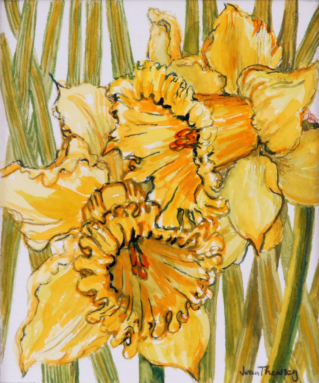 两个水仙花，2001年，水彩在手工纸上 作者 琼·瑟西